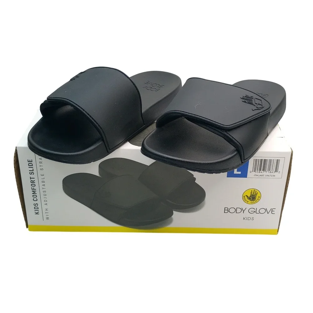 Body Glove Comfort Slide Kids Size L Black Adjustable Strap Sandals BG-KSL102